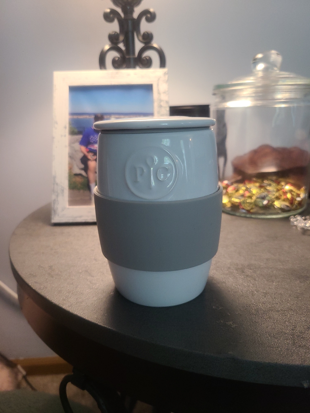 Ceramic Egg Cooker with Gray Silicone Grip - White Pampered Chef